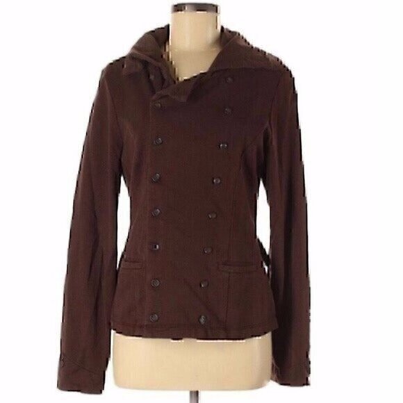 CABI 711 Pine Coat Military Jersey Button Jacket Cotton Brown Double Breasted S - Picture 1 of 6